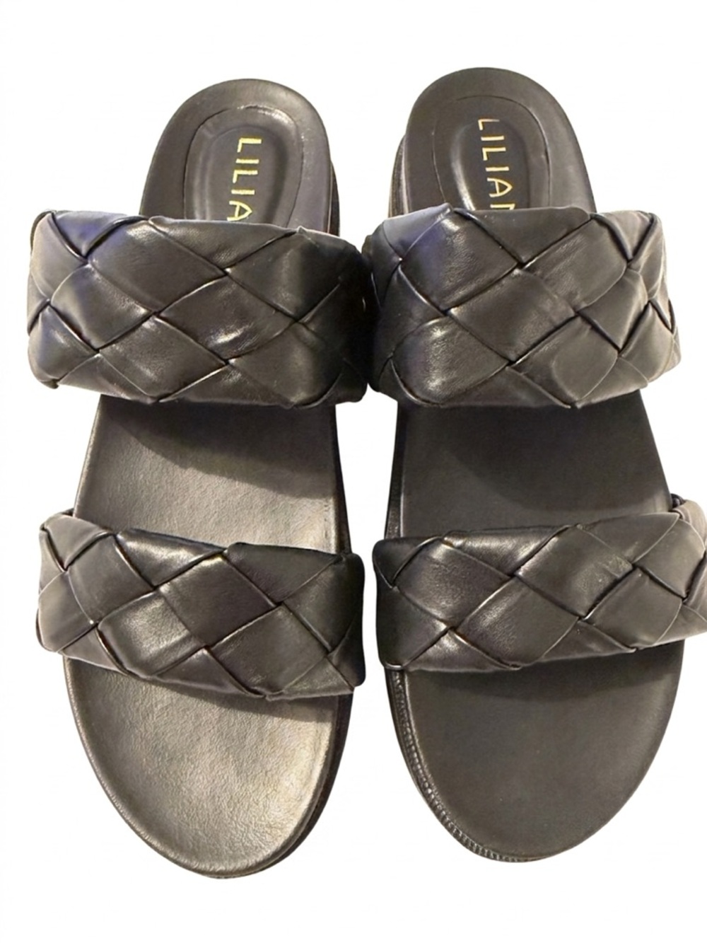 Liliana Black Braided Double-Strap Slide Sandal